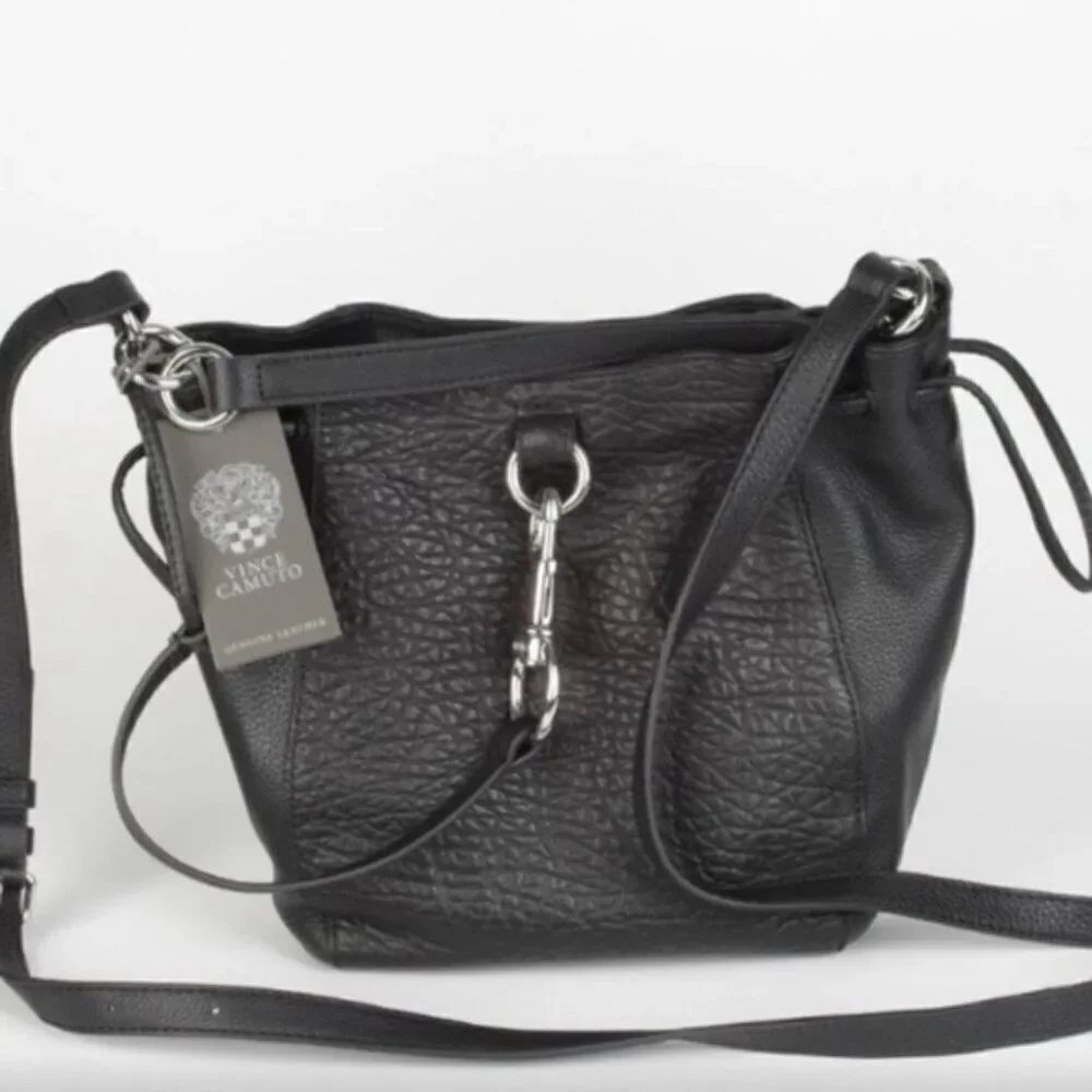 Vince Camuto Black Textured Shoulder Bag with Silver Hardware